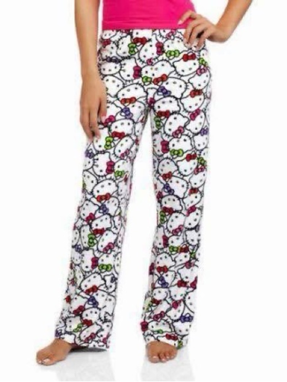 Hello Kitty White Lounge Pants with Multicolor Bow Print